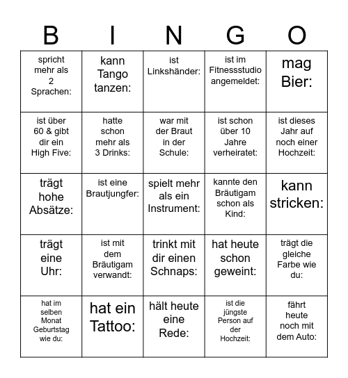 Finde einen Gast Bingo Card