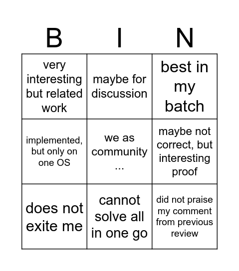 Untitled Bingo Card