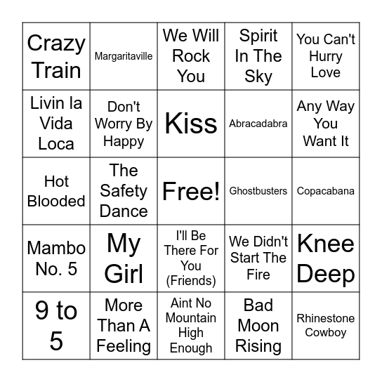 Music Bingo Card
