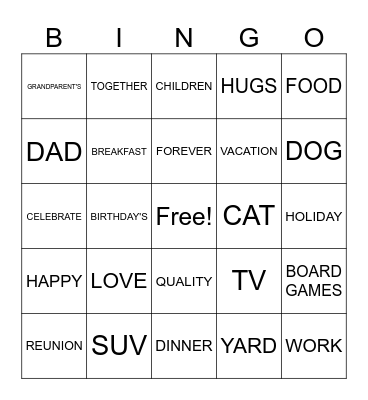 family Bingo Card