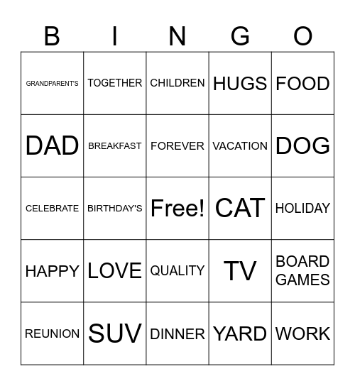 family Bingo Card