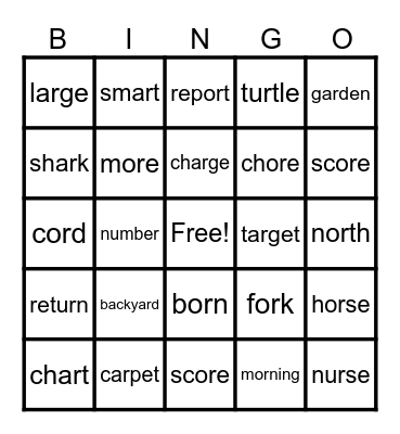 Lesson 83: R-Controlled Vowels Bingo Card