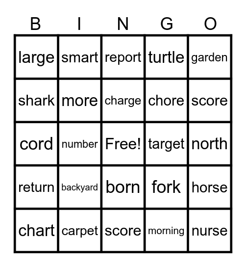 Lesson 83: R-Controlled Vowels Bingo Card