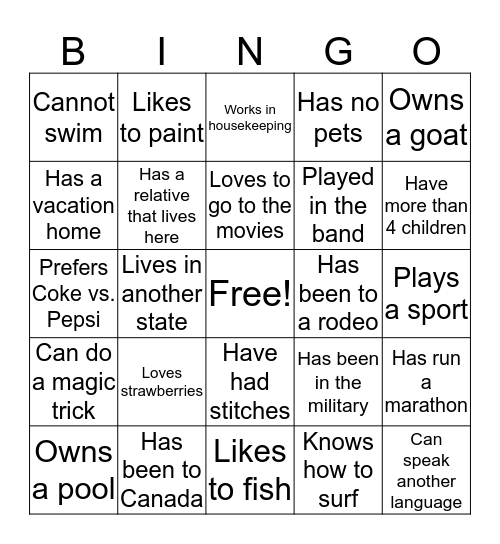 Find an Employee Who... Bingo Card