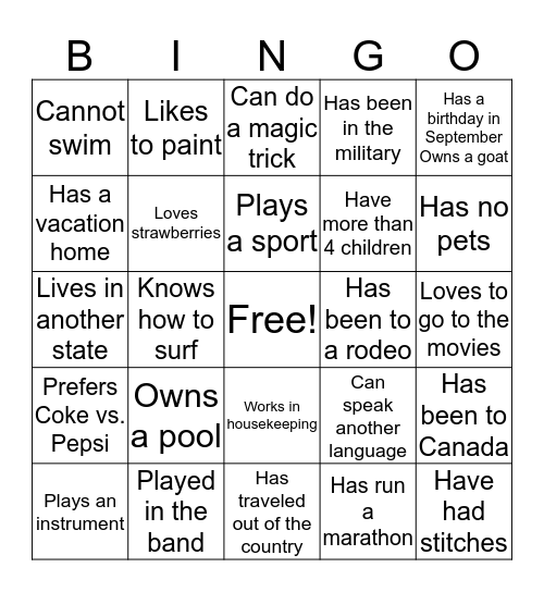 Find an Employee Who... Bingo Card