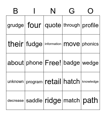 Level C Lesson 20 Bingo Card