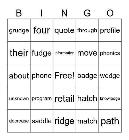 Level C Lesson 20 Bingo Card