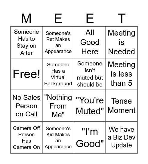Stand Up MEET Bingo Card