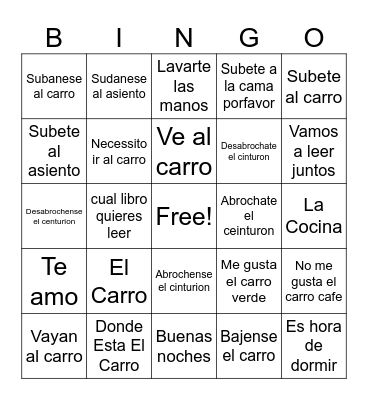 Spanish Bingo Card