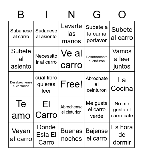 Spanish Bingo Card