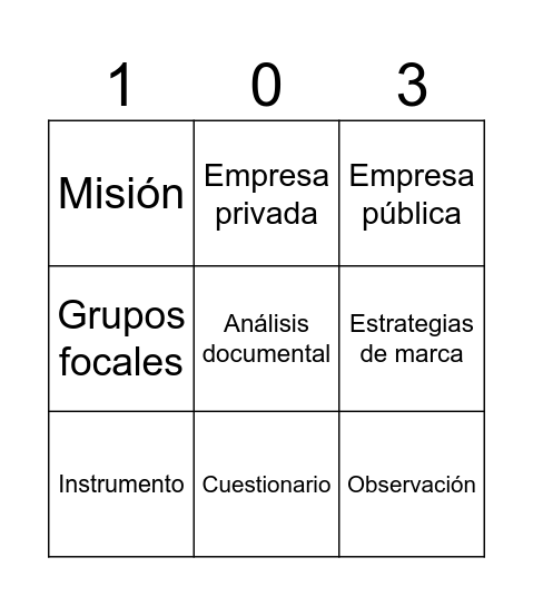 Instrumentos y técnicas Bingo Card
