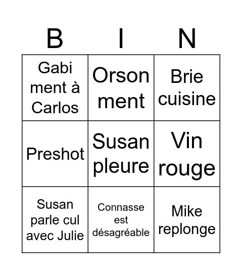 Desperate Bingo Card