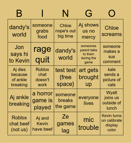 Anything Roblox bingo Card
