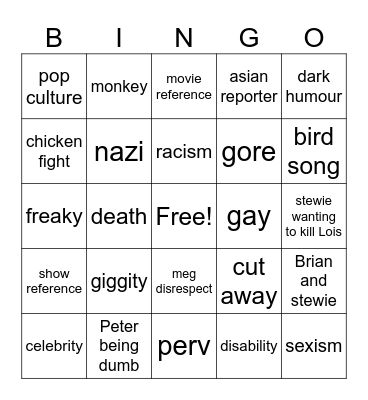 family guy Bingo Card