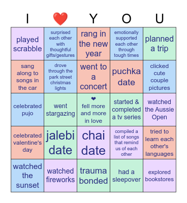 Things We've Done Together Bingo Card