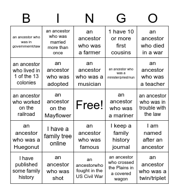 My Family Bingo Card