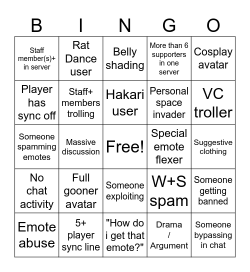 R6 Dances Bingo Card