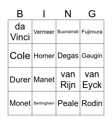 Art Bingo Card