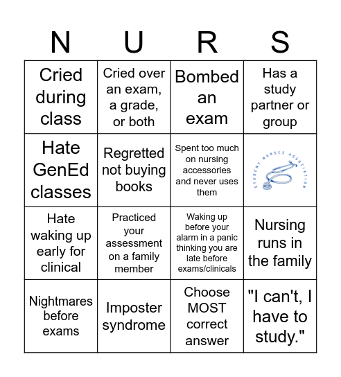 Nursing School Bingo Card