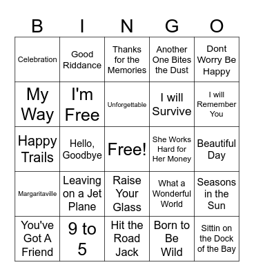 RETIREMENT SONGS BINGO Card