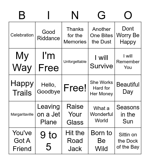 RETIREMENT SONGS BINGO Card