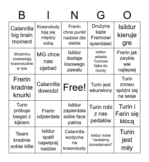 One ring Bingo Card