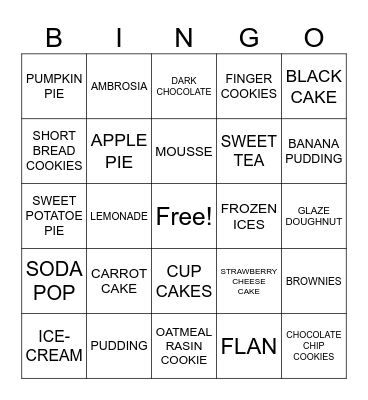 SWEETS Bingo Card