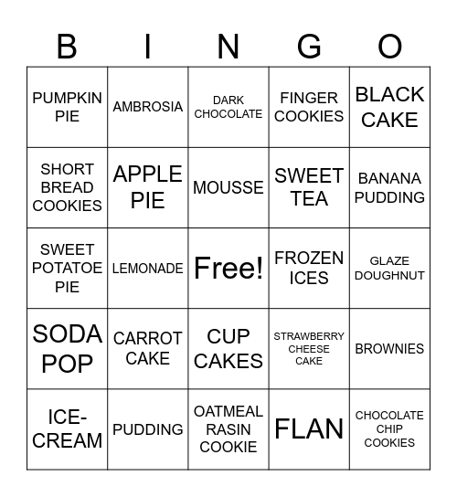 SWEETS Bingo Card