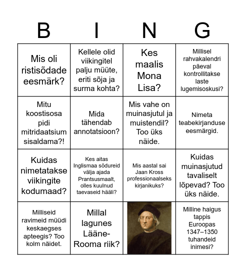 5.klassi kirjandus ja ajalugu Bingo Card