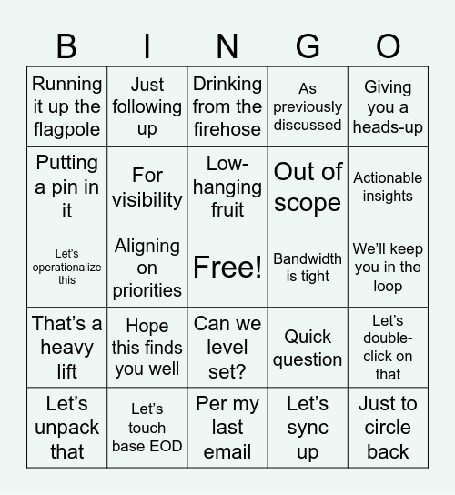 Corporate Slang! Bingo Card