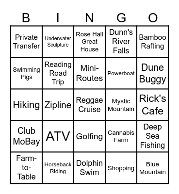 Island Routes Tours Bingo Card