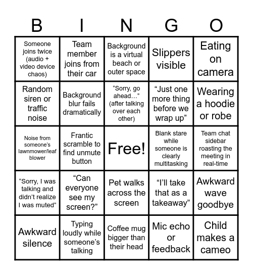 Work-from-Home Bingo Card