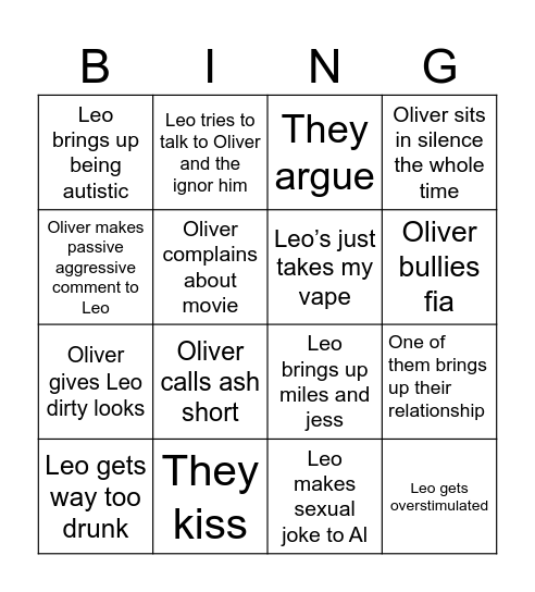 Oliver and leo Bingo Card