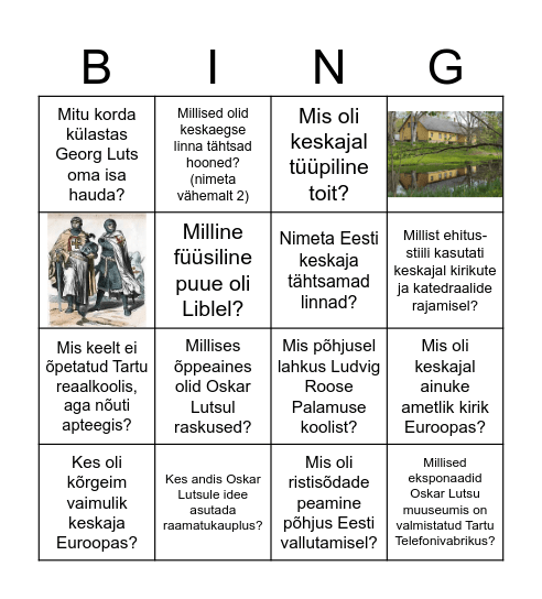 7.klassi kirjandus ja ajalugu Bingo Card