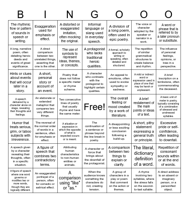 AP LIT VOCAB Bingo Card