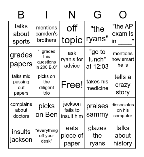 2024-25 Mr Passwater Experience Bingo Card