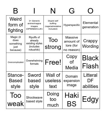 Cruel Ocean Fighting Style Bingo Card