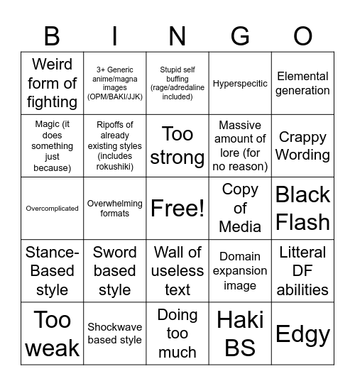 Cruel Ocean Fighting Style Bingo Card