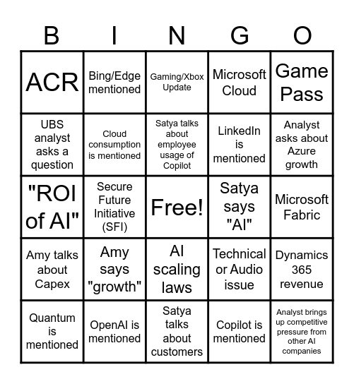 FY25 Q3 Earnings Call Bingo Card
