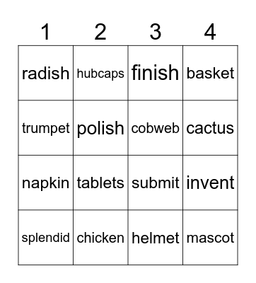 Brooks' Long Word Bingo Card