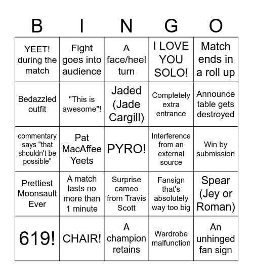 Night 1 Wrestlemania Bingo Card