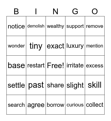 Vocabulary Bingo Card