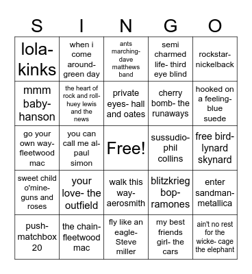 dive bar anthems Bingo Card