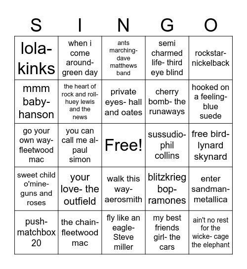 dive bar anthems Bingo Card