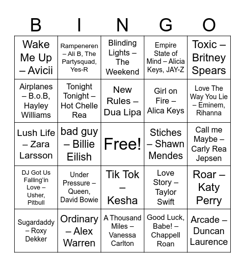 Muziekbingo Dames 2 Bingo Card