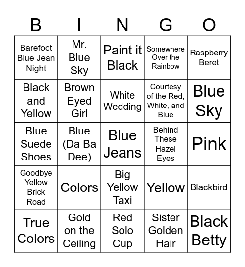 Colorful Tunes Bingo Card