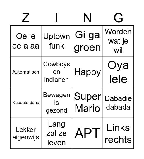 Muziekbingo Card