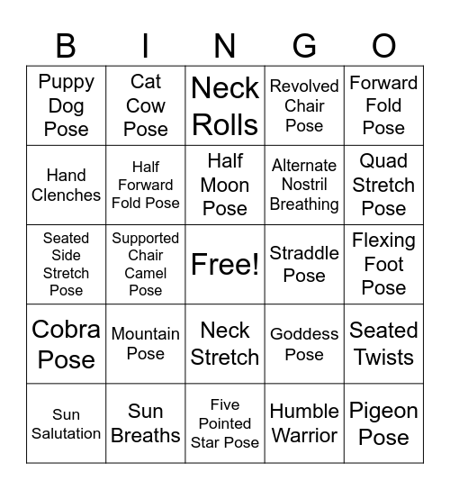 Chair Yoga Bingo Card