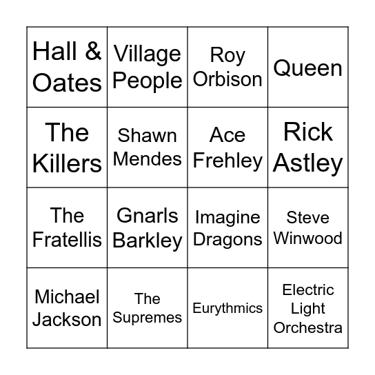 Artist Round Bingo Card