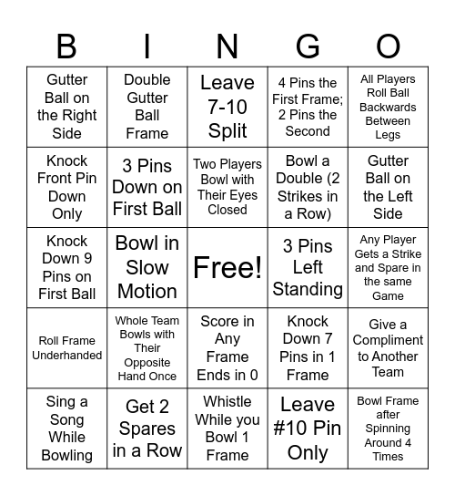 Bowling Bingo Card